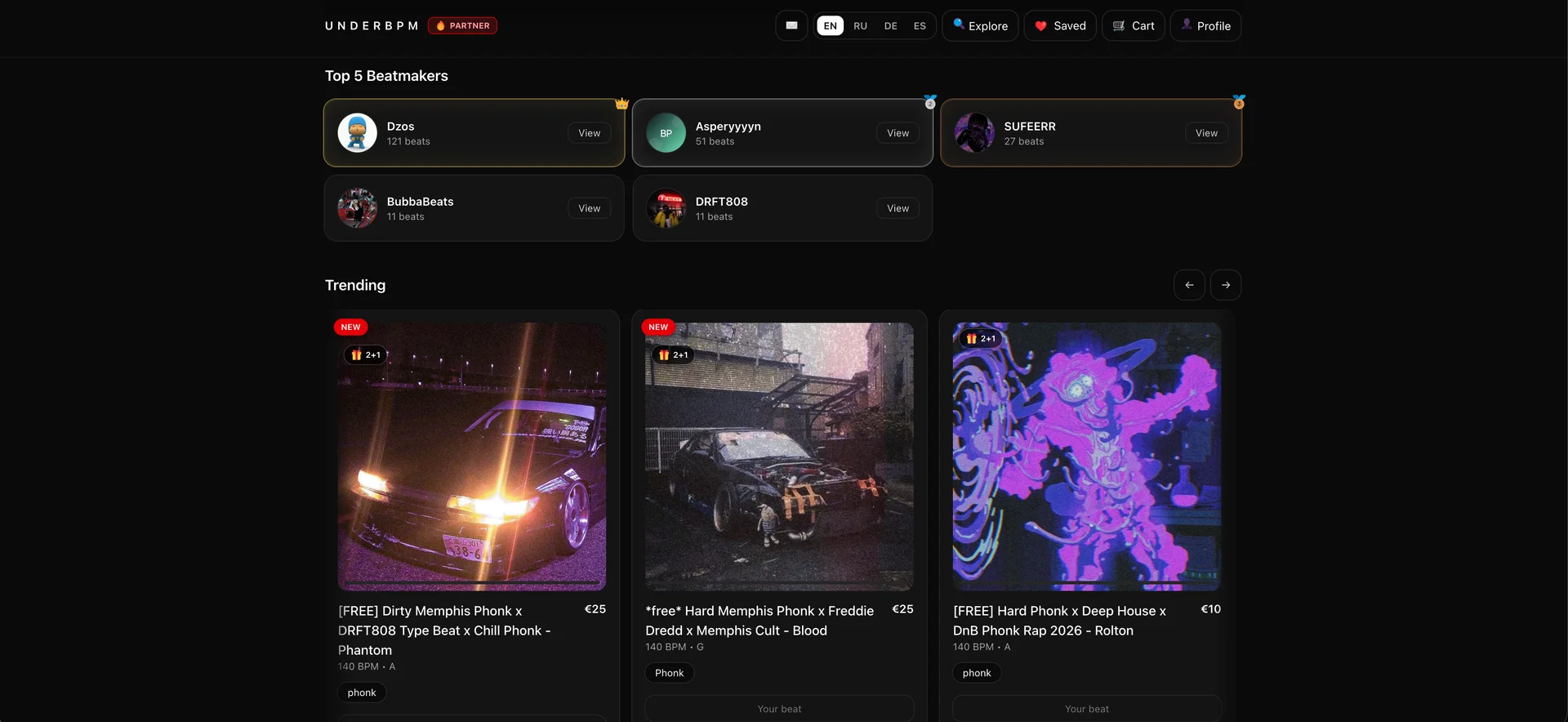 UNDERBPM music marketplace interface